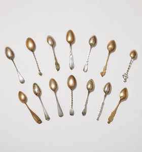 Collection of 14 Antique Sterling Silver and Vermeil Demitasse Spoons