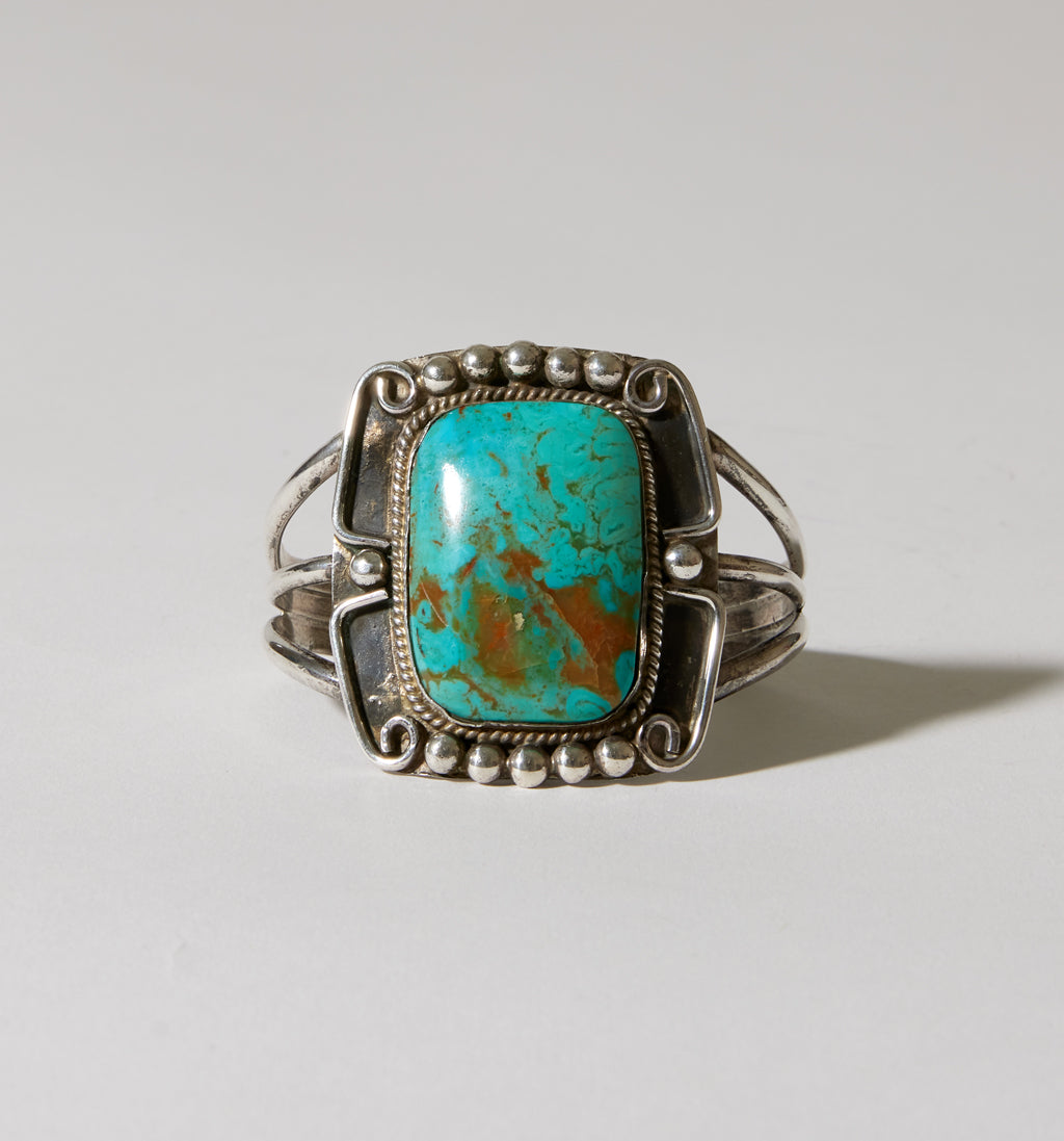 Kingman Mine Turquoise and Navajo Sterling Bracelet