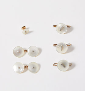 Mother of Pearl & Diamond Cuff Links & Stud Set