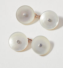 Load image into Gallery viewer, Mother of Pearl &amp; Diamond Cuff Links &amp; Stud Set

