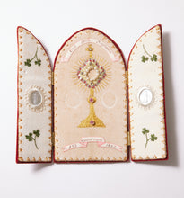 Load image into Gallery viewer, &quot;Nun&#39;s Work&quot; Hand Embroidered and Enhanced Portable Monstrance
