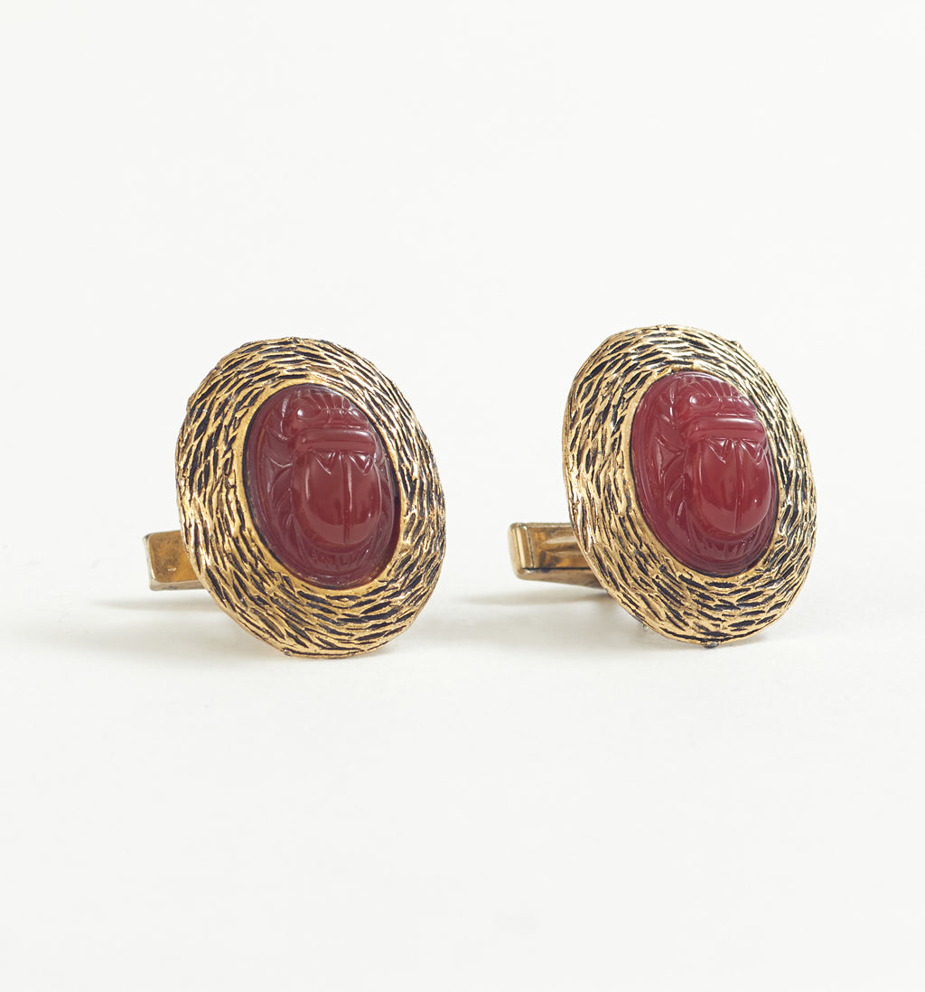 Carnelian Scarab & Gold Washed Sterling Cufflinks