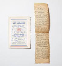 Load image into Gallery viewer, Felix Frankfurter Autographed &amp; Enscribed NY Bar Association Annual Dinner Menu
