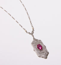 Load image into Gallery viewer, Antique 10K White Gold and Synthetic Ruby Necklace
