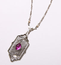 Load image into Gallery viewer, Antique 10K White Gold and Synthetic Ruby Necklace
