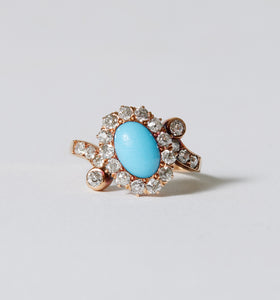 Antique Persian Turquoise, Gold and Diamond Ring